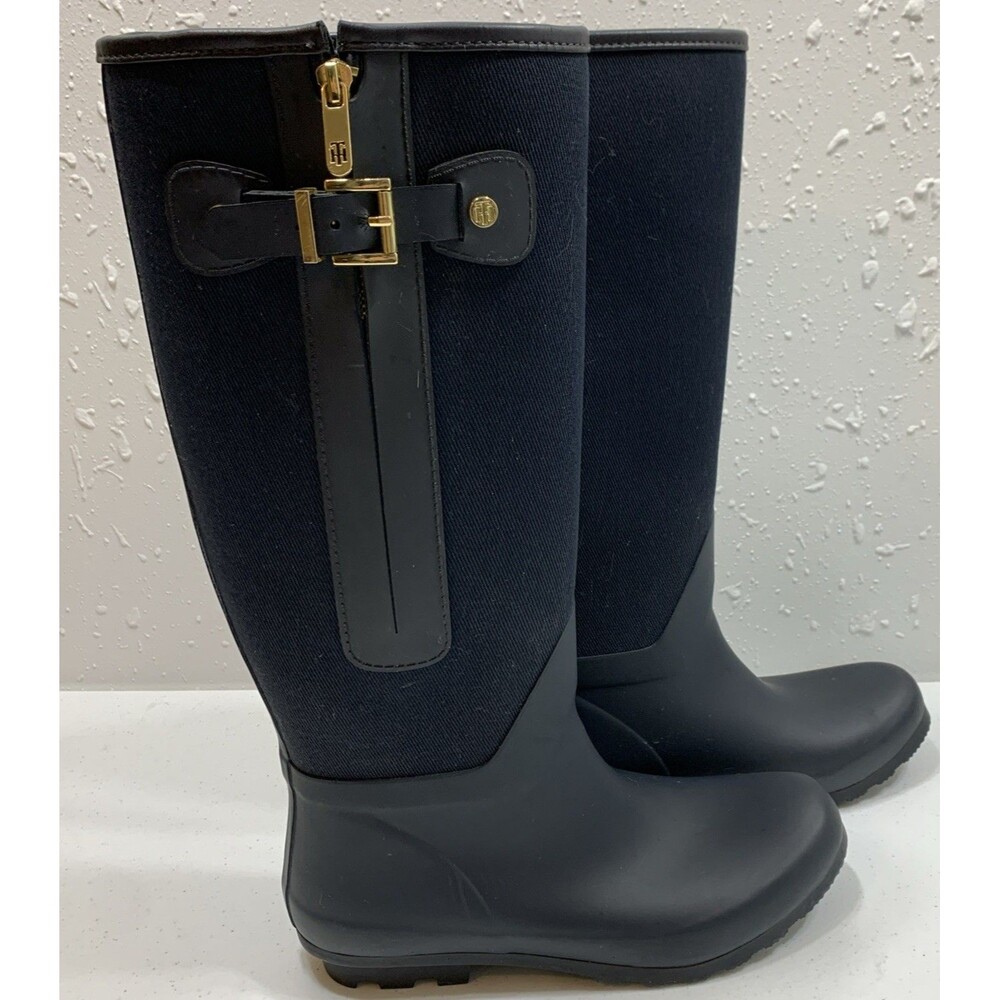Tommy Hilfiger Mela Rain Boots Womens 9 M Navy Blue Mid Calf Water Resistant